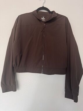 ig In good state Cropped Brown Zip-Front Jacket size large quarter